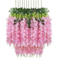 ZHENGTU 12 Pack Decoration Artificial Wisteria Vine Ratta Fake Wisteria Hanging Garland Silk Long Hanging Bush Flowers String Home Party Wedding Dcor Christmas and Diwali (Light Pink)
