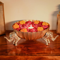 CORAL TREE Beautiful Metal urli - Candle Holder Perfect Decoration for Home Office Diwali Decoration (Rangoli Style Circular Gold Color)