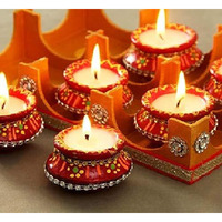 Ein Sof Wax Matka Diyas Set of 12 pcs, 10 Hour Burning Amrit Kalash for Diwali Puja, Handmade Clay Diyas for Pooja and Home Decoration