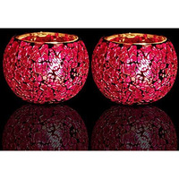 The Purple Tree Morrocan Crackled Glass Mosaic Tealight Candle Holders (Pack of 2), Diwali Candle tealight Holder, Diwali Gift, Best Gift for Diwali, T87