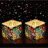 The Purple Tree Glass Sqaure Mosaic Tealight Candle Holders (Pack of 2 Diwali Candle Holder, Mosaic Tealight Holder, Diwali Gift, Best Gift For Diwali, Diwali Decoration T89