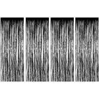 AMFIN ( Pack of 4 2.5 x 6 Feet Black Metallic Fringe Curtains for Engagement, Baby Shower, 1st Birthday, Wedding Anniversary, Diwali Decorations/Home Decor Curtain