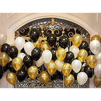 AMFIN 10 Inch Beautiful Royal Metallic Balloons for Weddings, Engagement, Baby Shower, 1st Birthday, Anniversary Party, Bachelors Party, Office Party, Diwali (100, Black Golden And White)