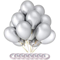 AMFIN 10 Inch (Pack Of 200) Silver Metallic Balloons for Birthday Decoration , Frozen Theme Party Decoration Items , Decoration for Weddings , Engagement , Baby Shower Decoration Items , 1st Birthday Party Decoration Items , Anniversary Party , Bachelors Party , Office Party , Diwali , New Year Party , Christmas Decoration Items