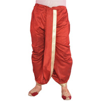 Larwa Mens Silk Solid Stitched Diwali Special Dhoti (Maroon, Free Size)