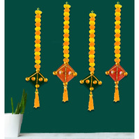 CraftVatika Artificial Marigold Fluffy Flowers with Handmade Kites Wall Door Hanging Latkans for Diwali, Wedding, Home Decoration (4 Pcs)