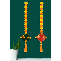 CraftVatika Artificial Marigold Fluffy Flowers with Handmade Kites Wall Door Hanging Latkans for Diwali, Wedding, Home Decoration (2 Pcs)