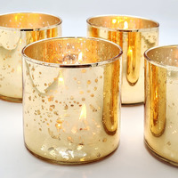 The Purple Tree Gold Mercury Votive Tealight Candle Holders for Diwali Christmas (Pack of 4) Diwali Tealights, Corporate Gifts, Home Decor Gift Item, Diwali Decoration, Christmas Decorations