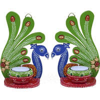 Saugat Traders Candle Set for Diwali Home Decoration - Peacock Design Tea Light Candle Holder Candle - Door Hanging-Wall Hanging-Deepawali Gift for Corporate Clients, Family & Friends