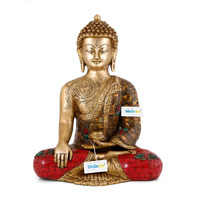 Collectible India 1 Ft Big Buddha Brass Statue Buddhism Life Sign Earth Touching Sitting Sculpture Bhumisparsha Feng Shui Idol Figurine Diwali Gifts Home Decor