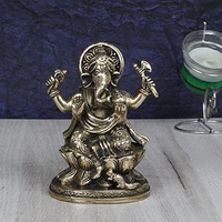 ARTVARKO Brass Ganesha Sitting on Lotus Ganesh Ganpati Murti Metal Statue for Home Office Entrance Decor Diwali Pooja 5 Inches