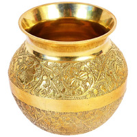 Mkd2 Rise Pure Brass Lota | Kalash | Pooja Lota | Puja Lota | Karwachauth Lota (Embossed, 300 ml) 1 Piece for Diwali, Wedding, Mandir Room, Temple, Festival