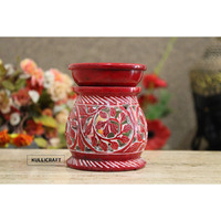 KC KULLICRAFT Handcrafted Soapstone Floral Carving Aroma Burner,Oil Diffuser with 1 Free Tea Light Candle (Red)