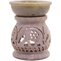 KC KULLICRAFT Handcrafted Soapstone Floral Carving Aroma Burner, Oil Diffuser with 1 Free Tea Light Candle (Elephant 4, Set of 1)