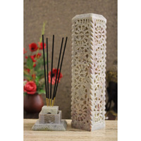 KC KULLICRAFT Handcrafted Soapstone Marble Work Incense Holder Tea Light Candle Holder Diffuser Agarbaati Stands (6 Incense Sticks White Musk Fragnance)(Rectangular)