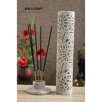 KC KULLICRAFT Handcrafted Soapstone Marble Work Incense Holder Tea light Candle Holder Diffuser Agarbaati Stands (Free 6 Incense Sticks Natural Herbal Fragnance)