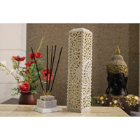 KC KULLICRAFT Handcrafted Soapstone Marble Work Incense Holder Tea light Candle Holder Diffuser Agarbaati Stands (Free 6 Incense Sticks Natural Herbal Fragnance)