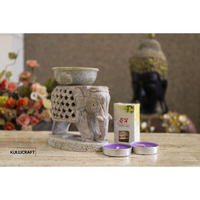 KC Kullicraft Soapstone Elephant Handcrafted Aroma Oil Diffuser Burner Stands with 2 Tea Light Candle and 2.5 ml Mogra Oil