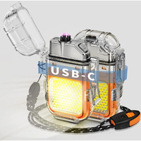 Crasts Electric Lighter Outdoor IP56 Waterproof Double arc Lighter Type-C Rechargeable Transparent Body Lighter COB Portable Light with Removable Back Clip Nylon Lanyard Candle Camping (Orange)