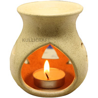 KC Kullicraft Beige Ceramic Aroma Diffuser Oil Burner Clay Lamp Wax Warmer Tea Light Holder for Home Dcor (Free 1 Candle Tea Light) - Pack of 1