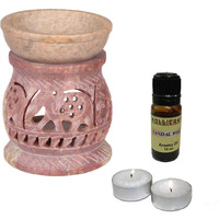 KC Kullicraft Elephant Handcrafted Soapstone Aroma Oil Diffuse Burner with 2 Tea Light Candle and 10 ml (Sandal Wood)