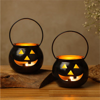 Dudki Halloween Face Votive Candle Holder Stand Antique Hanging Tealight Lantern for Home Decorations, Birthday Parties, Christmas Indoor, Outdoor Dcor, Black (Black)