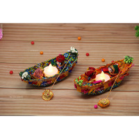 JH Gallery Recycled Material Rajasthani Raja Rani Puppet/Dolls Decorative Tealight Candle Holder (Pack of 2)