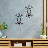 HOSLEY Set of 2 Butterfly Wall Tealight Candle Holders - Wall Sconce with 2 Glass Cup and Tealights - Wall Hanging for Home/Living/Room/Outdoor/Indoor & Office Decoration/Gifting - Black