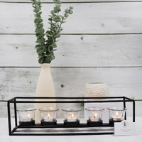 HOSLEY Clear Glass Tealight Candle Holders| Tealight Candle Holders with Glass Holders Perfect for Home Decor Birthday Wedding Parties Tabletop| 5- Cup Centrepiece with Pack of 5 Tealights