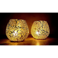 WIGANO Glass Decorative Tealight Candle Holder, Pack of 2 (Yellow)