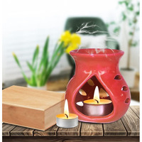 Pure Source India Ceramic Clay Candle Operated Aroma Burner|Oil Diffuser Coming with 1 Tea Candle (Red ; 9 Cm)