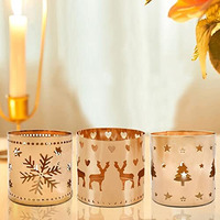 The Purple Tree Metal Christmas Tealight Candle Holder Votive (Pack Of 3) Snowflake Candle Tealight Holder, Reindeer Votive, Best Gift For Christmas, Christmas Decoration, Christmas Gift