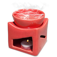 Pure Source India Ceramic Clay Candle Operated Aroma Burner Oil Diffuser, Extra Large Bowl, with 1 Tealight, 4.25 Inch, (Red)