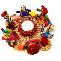 JH Gallery Handmade Recycled Material Rajasthani Dolls Puppet Tealight Candle Holder, Multicolor (13 cm x 13 cm 6.5 cm) (Pack of 1)