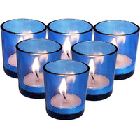 Pure Source India Set of 6 Glass Votive Tealight Candle Holders - Living Room Side Table Home Decoration (Glass, Pack of 6, Blue)