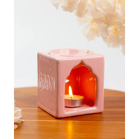 AuraDecor Handcrafted Small Ceramic Burner Square Shape with 1 T-Light Candle for Home Decorations (Pink)