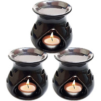 Gwan Ceramic Aroma Diffuser Oil Burner Clay Candle Operated Aroma Burner Oil Pack of 3 Color Black