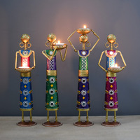 Lamcy Plaza Metal Rajasthani Kalbelia Tea Light Doll Set of 4 Candle Holder for Home Decor | Antique Decorative Tealight | Room | Bedroom | Multicolour | Each Size L3 X W 5 X H14 Inches |