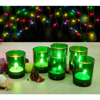 Pure Source India Set of 6 Glass Votive Tealight Candle Holders - Living Room Side Table Home Decoration (Glass, Pack of 6, Green)