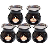 Gwan Ceramic Aroma Diffuser Oil Burner Clay Candle Operated Aroma Burner Oil (Pack of 5 Black)