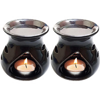 Gwan Ceramic Aroma Diffuser Oil Burner Clay Candle Operated Aroma Burner Oil Pack of 2 Color Black