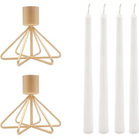 HOSLEY Metal Taper Candle Holders| Gold Candle Holders Table Centerpiece|Candle Stand|Perfect for Home Decor Wedding Dining Parties Living Room Bedroom| Pack of 2 with Pack of 4 Taper Candles