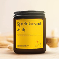 AuraDecor Scented Soy Wax Amber Jar Candle, Organic Luxury Aroma, Aromatic/Aromatherapy Votive Candle || Burning Time upto 50 hours (Spanish Guaicwood & Lily, Extra Large)
