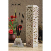 KULLICRAFT Marble Jaali Work Incense/Candle Holder (Beige) With Free 6 Incense Sticks/Aggarbatti (Chandan Fragrance)