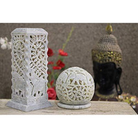 KC KULLICRAFT Combo of Handcrafted Elephant Carving Soapstone Marble Incense Agarbati Stand Holder for Puja and Round Tea Light Candle Holder (1 Incense Holder 6 Inch + 1 Round Tea Light Holder)