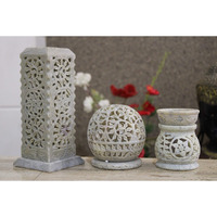 Kc Kullicraft Floral Carving Marble Incense Holder With Carving Aroma Burner & Soapstone Round Tea Light Candle Holder-Combo - Multicolor