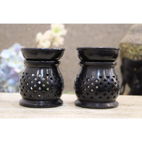 KC KULLICRAFT Handcrafted Soapstone Floral Carving Aroma Burner,Oil Diffuser with 1 Free Tea Light Candle (Jali 2, Set of 2)