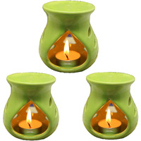 KC Kullicraft Green Ceramic Aroma Diffuser Oil Burner Clay Lamp Wax Warmer Tea Light Holder for Home Dcor (Free 1 Candle Tea Light) - Pack of 3