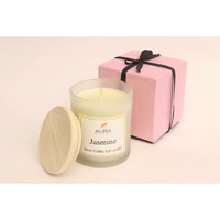AuraDecor Hand Poured Fragrance Soy Wax Glass Candle 150 gm (with Wooden Lid & Comes in a Gift Box) | 100% Organic Wax Candle with Essential Oils (Frosted_Jasmine)