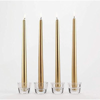 Kuber Selection Pack of 3 Pcs 9.5 Inch Premium Golden Metallic Taper Candle, 9.5 Long - Set of 3 Pcs (Pack of 3 Pcs)